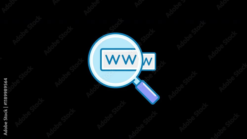Magnifying glass focusing on a website URL, illustrating online search.