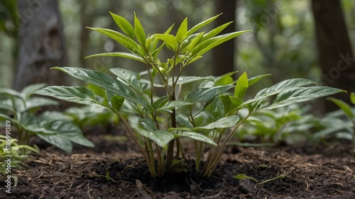 Isolated Penantia baylisiana Sapling Flourishing in the Controlled Conditions of a Botanical Garden photo