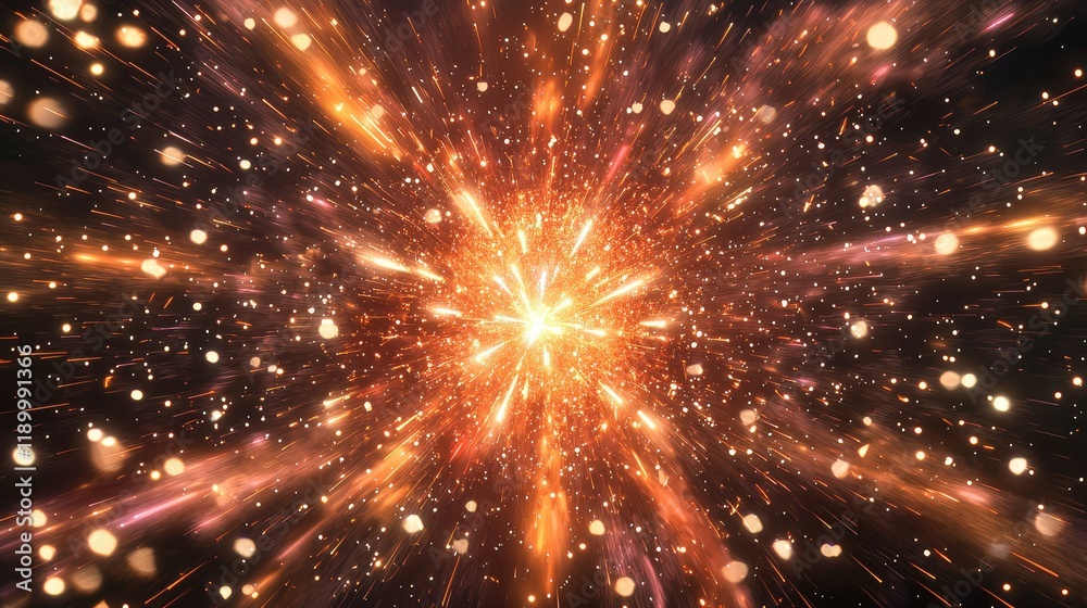 Fototapeta premium Explosive Cosmic Burst with Radiant Particles and Colorful Background