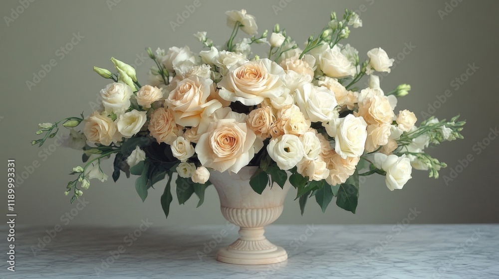 Obraz premium Elegant Cream Roses in Urn Vase Arrangement