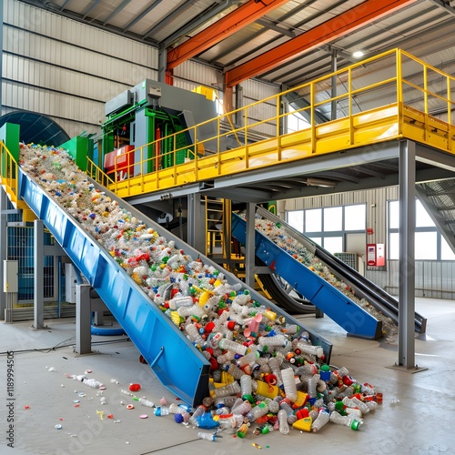 Wallpaper Mural Plastic Recycling Plant with Colorful Bottles on Conveyor Belts Torontodigital.ca