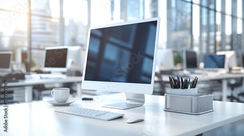 Wallpaper Mural Modern office desktop, city view, workspace Torontodigital.ca