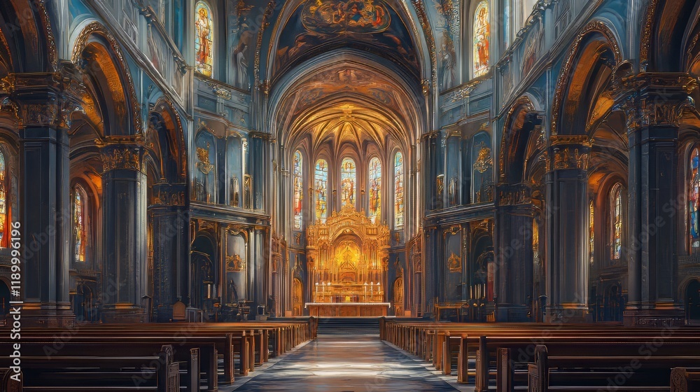 Fototapeta premium Grandiose church interior, ornate details
