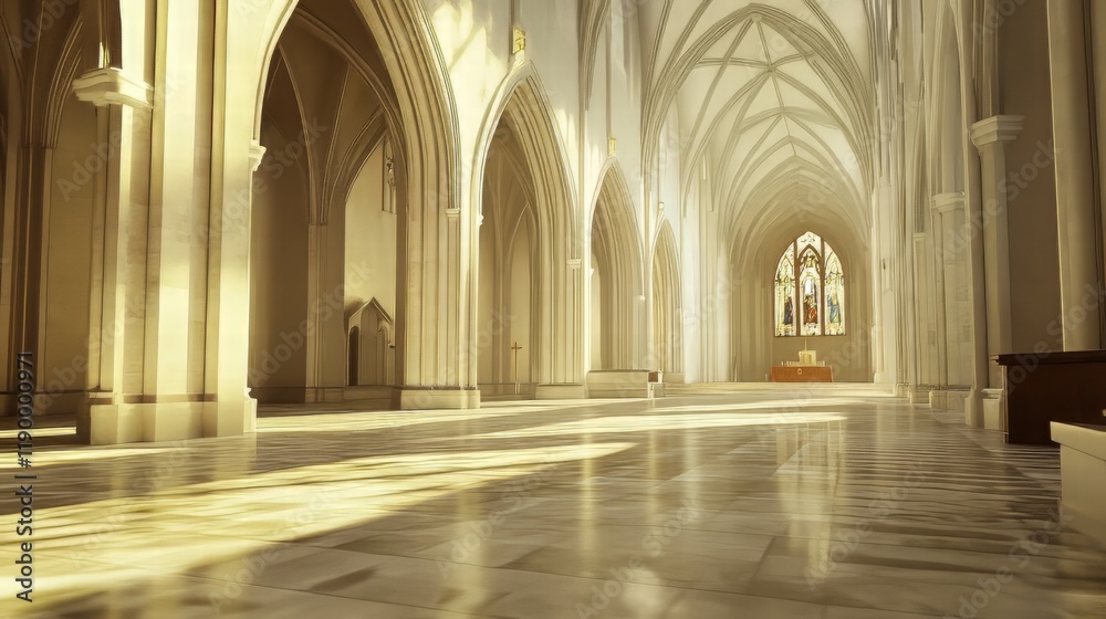 Sunlit cathedral interior, serene space Sunlit cathedral interior, serene space