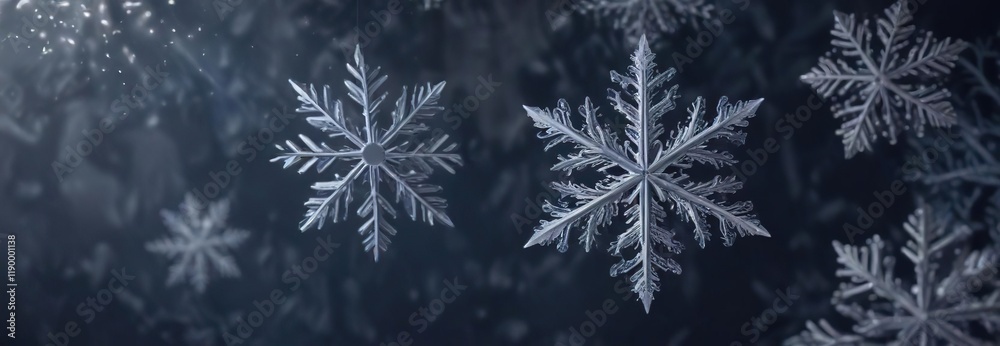 Delicate snowflake design in winter wonderland theme on rich navy blue Christmas card, celebration, elegant, festive Delicate snowflake design in winter wonderland theme on rich navy blue Christmas card, celebration, elegant, festive