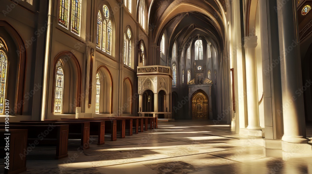 Fototapeta premium Sunlit interior of a grand cathedral