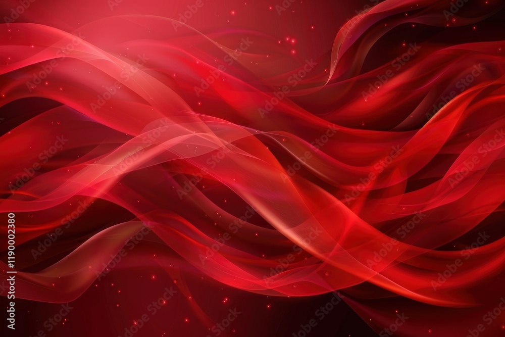 Abstract Red Background with Glowing Waves, Light Trails, and Shimmering Particles for a Digital Fantasy Design