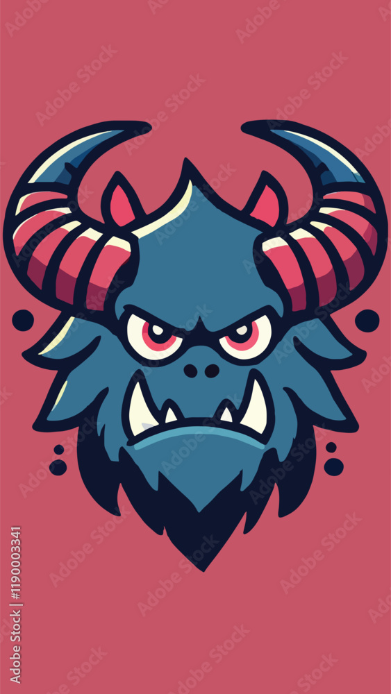 Head of a horned monster mascot in flat style Head of a horned monster mascot in flat style