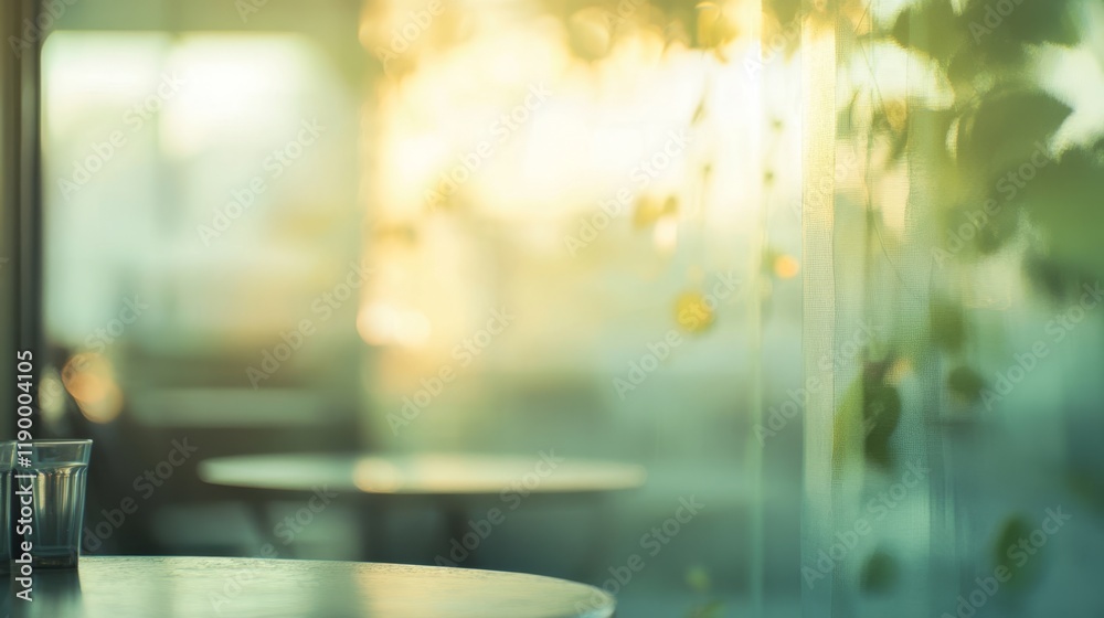 Fototapeta premium Softly Blurred Outdoor Terrace with Gentle Light and Greenery