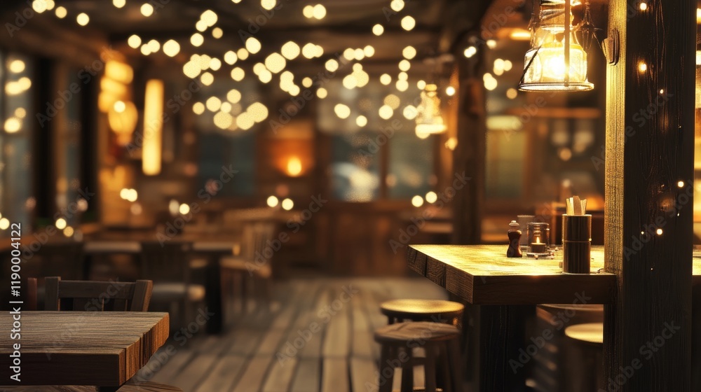 Rustic Restaurant Setting with Subtle Blur and Soft Lighting Effects Rustic Restaurant Setting with Subtle Blur and Soft Lighting Effects