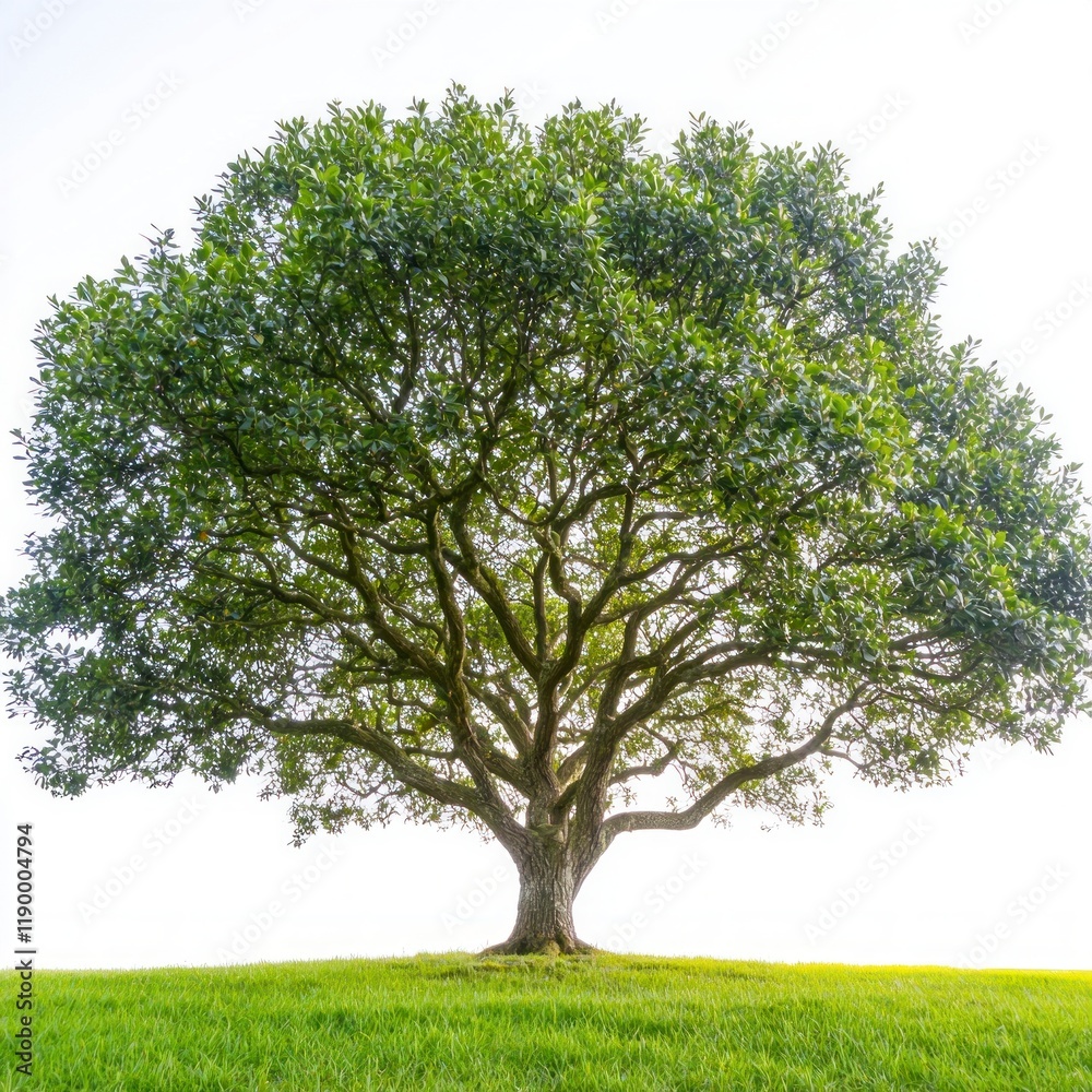 Majestic Oak Tree on Green Grass Nature Photography Isolated on White Background Majestic Oak Tree on Green Grass Nature Photography Isolated on White Background
