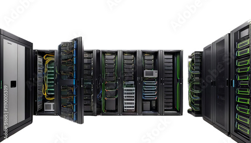 Obraz na płótnie datacenter room interior server server datacenter computer network room interior datum center networking rack hosting cyberspace web framework farm workstation render tower flocked database business w salonie