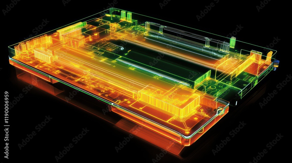 Obraz premium Neural implant visualization glowing with radiant circuits.