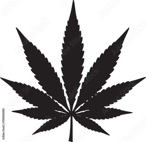 Cannabis leaf black silhouette, icon. Marijuana legalized symbol, isolated. Medicine sign, herbal nature organic plant. Hash, ganja cbd or rasta logo. photo