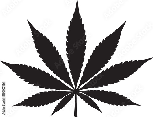Cannabis leaf black silhouette, icon. Marijuana legalized symbol, isolated. Medicine sign, herbal nature organic plant. Hash, ganja cbd or rasta logo.