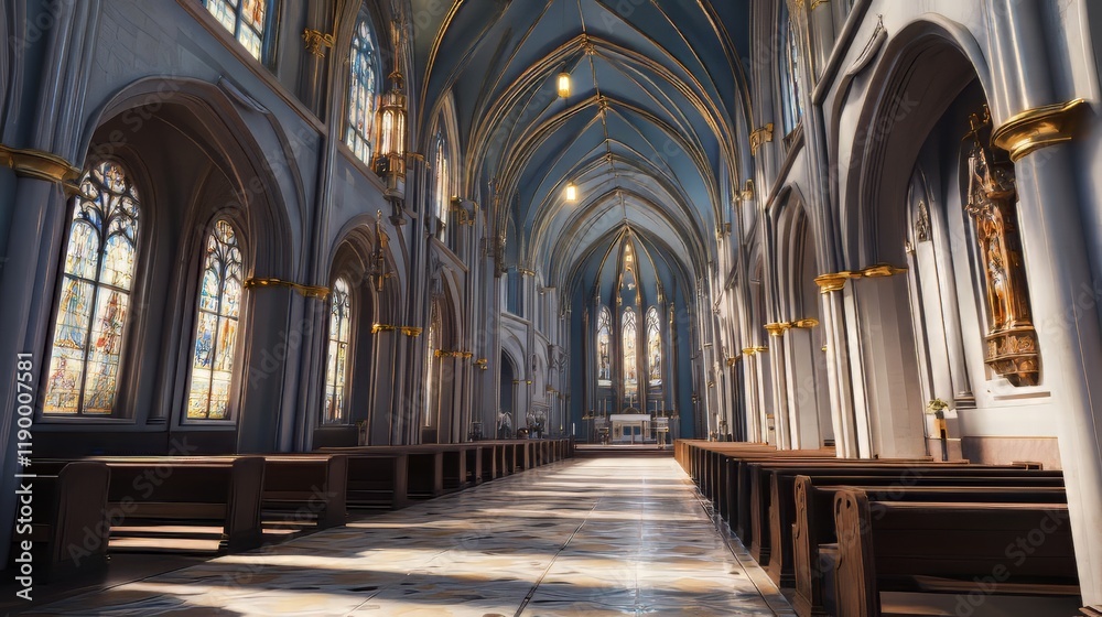 Fototapeta premium Grand cathedral interior, serene light