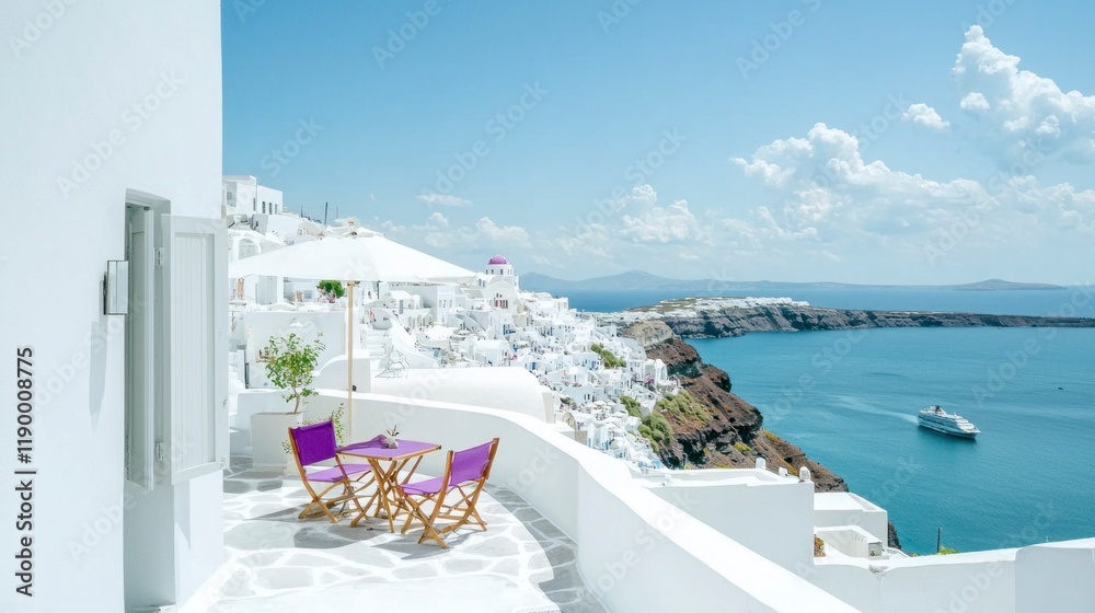 Fototapeta premium Santorini Greece Idyllic Whitewashed Terrace View