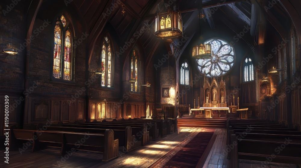 Fototapeta premium Tranquil interior of a stone church