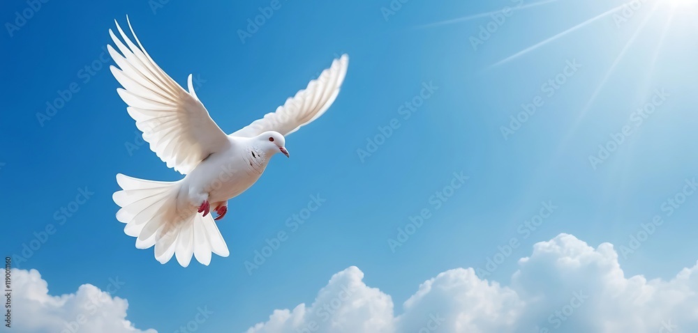 White Dove Soaring Through Sunny Sky White Dove Soaring Through Sunny Sky