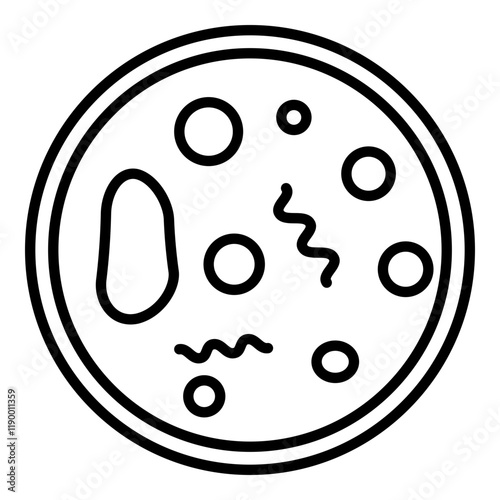 Modern line art petri dish icon with bacteria culture. Ideal for science, research, and microbiology projects. 