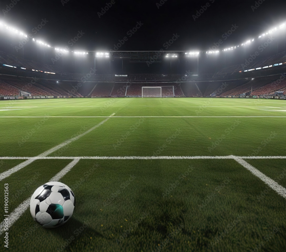 Fototapeta premium Football field with flashing lights creating a lively atmosphere, football field, flashlight effect, energizing visuals