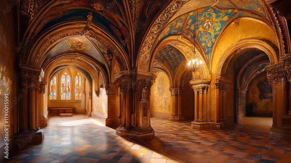 Fototapeta premium Ornate hallway with arched ceilings