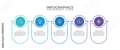 5 process infographic arrows design template. Planning, Marketing, Strategy and Business presentation.