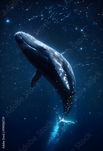Humpback Whale in Bioluminescent Ocean