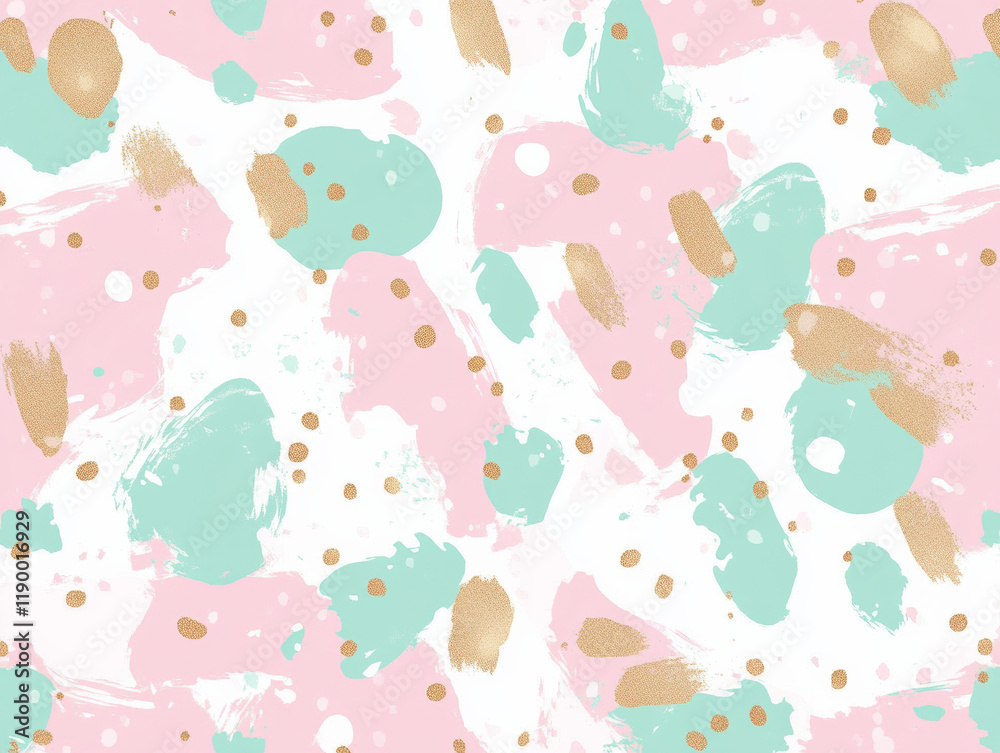 Pastel abstract pattern with pink, mint, and gold accents Pastel abstract pattern with pink, mint, and gold accents