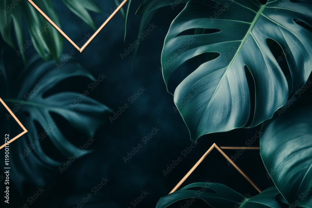 Obraz premium Tropical leaves with geometric gold accents