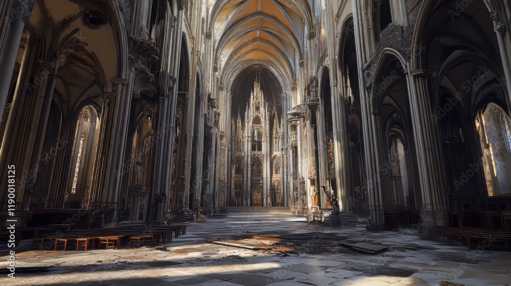 Fototapeta premium Sunlit Gothic cathedral interior