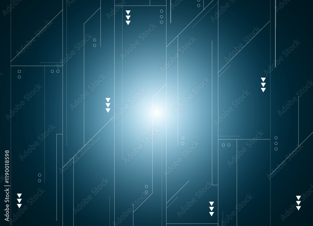 Résumé CPU Ordinateur Microchip Technologie Circuit imprimé Contexte. Transfert de données numériques via des lignes technologiques. Carte mère Puce GPU numérique Bannière bleue. 