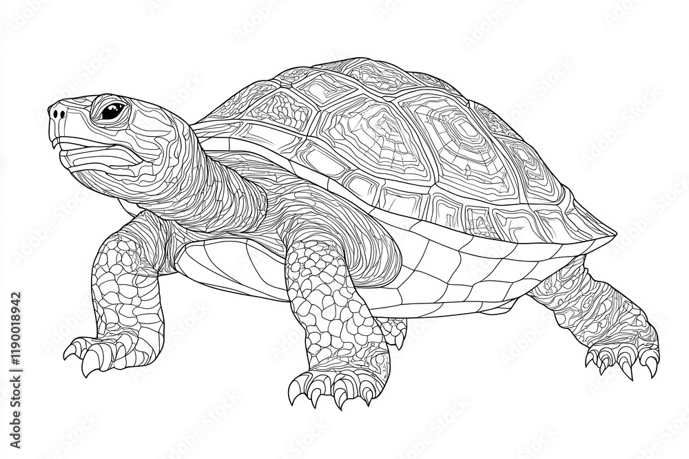 Fototapeta premium Detailed Line Drawing Of A Turtle Shell And Body