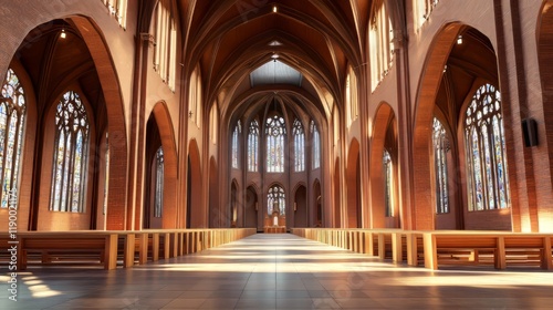 Serene church interior bathed in sunlight