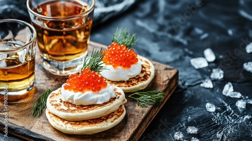 Delicious Smoked Salmon Appetizer with Creamy Topping and Whiskey