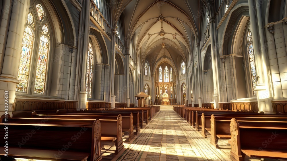 Fototapeta premium Sunlit interior of a grand cathedral