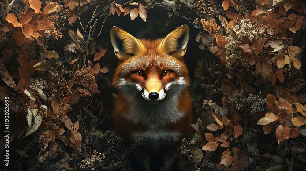 Naklejka premium There is a painting of a fox in a floral frame generative ai