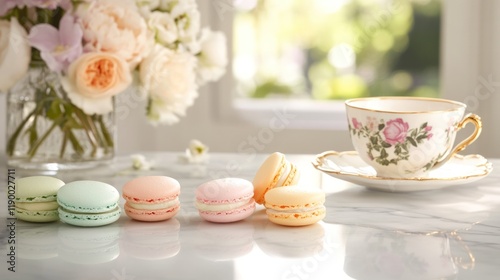 Wallpaper Mural Pastel Macarons and Teacup: A Delightful Afternoon Tea Torontodigital.ca