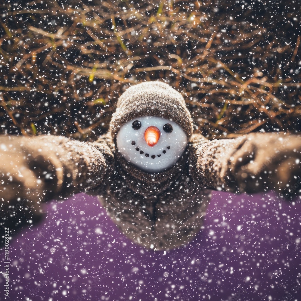 Obraz premium Joyful Snowman Winter Wonderland Selfie Snow Falling Festive Cute Holiday