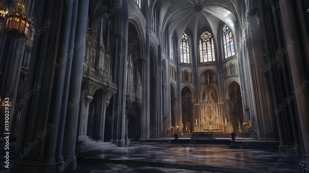 Fototapeta premium Grand cathedral interior, serene light