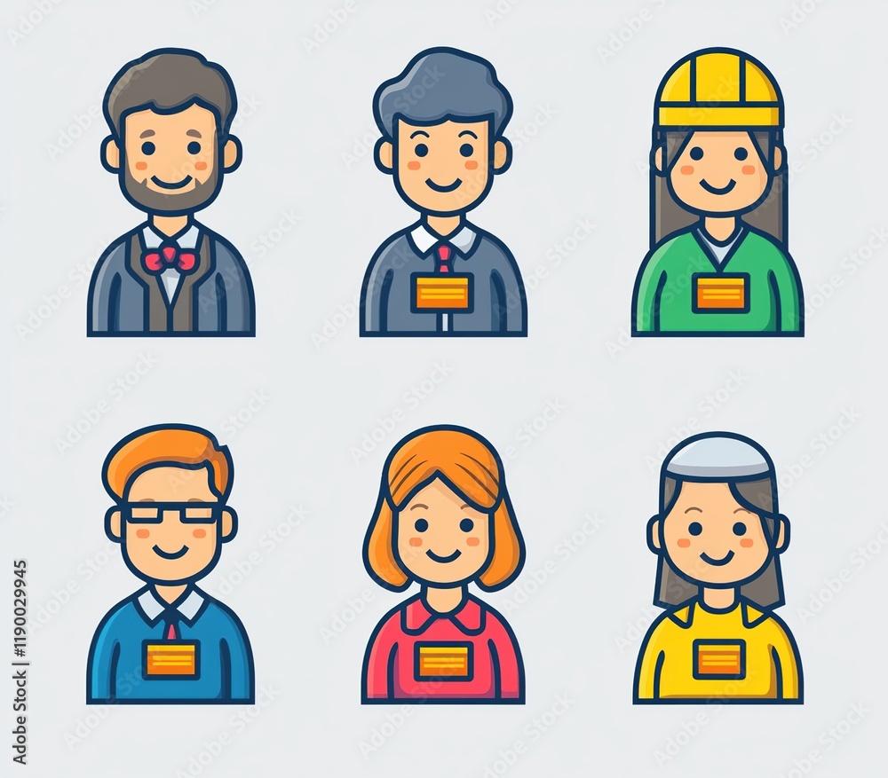 Diverse Professionals: Illustrative Icons of Workers in Various Occupations Joyfully Portraying Inclusivity Diverse Professionals: Illustrative Icons of Workers in Various Occupations Joyfully Portraying Inclusivity