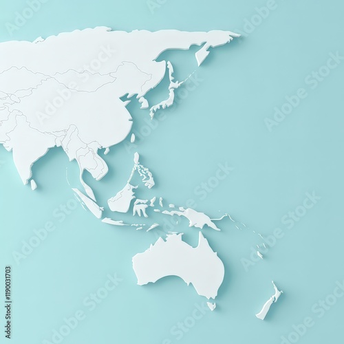 3D Render of Asia, Oceania and Part of the Pacific