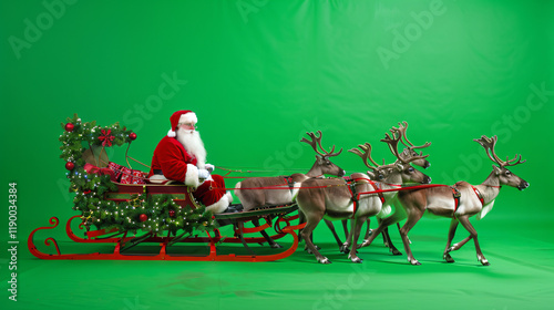Santa with Reindeer on Green Screen