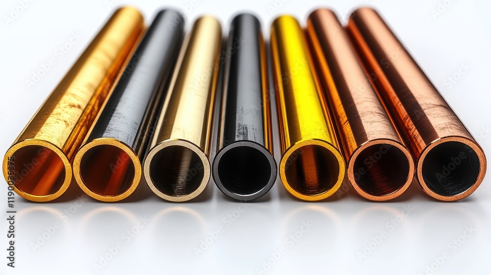 a group of metal pipes brass copper aluminum steel and cast iron pipe profiles isolated realistic vector artwork on a transparent backdro a group of metal pipes brass copper aluminum steel and cast iron pipe profiles isolated realistic vector artwork on a transparent backdro