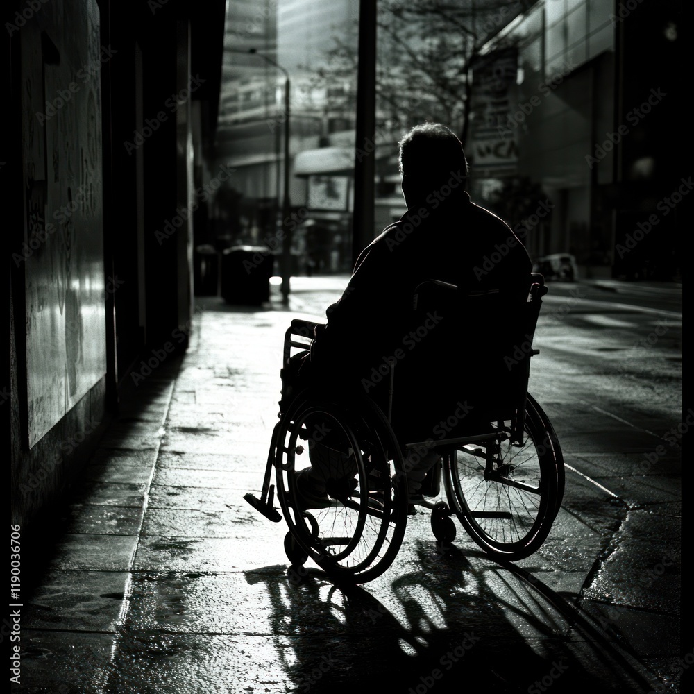 Obraz premium Solitude in the City: A Silhouette of Reflection