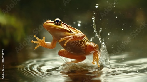 Golden Frog's Aquatic Leap: A Stunning Display of Nature's Beauty photo
