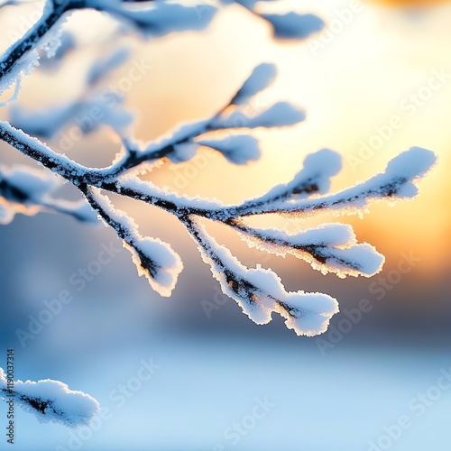 Frostcovered tree branches forming intricate patterns against a soft morning light, capturing the delicate beauty of winter nature photo