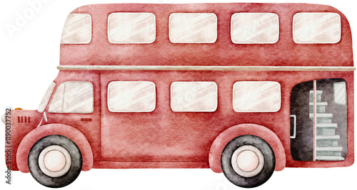 Bild auf Leinwand Watercolor with Red Bus in London city Vintage style