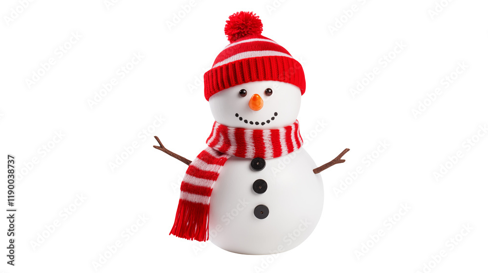 Adorable Snowman in Red Knit Hat and Scarf Adorable Snowman in Red Knit Hat and Scarf
