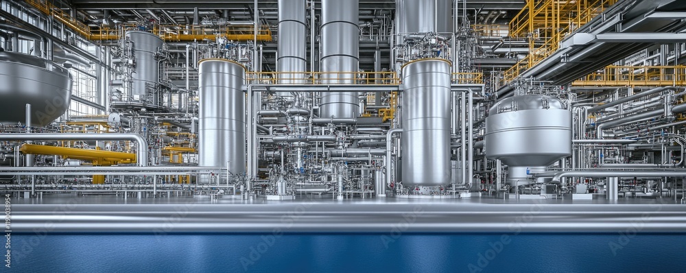 Modern Industrial Facility with Complex Piping System and Advanced Machinery Modern Industrial Facility with Complex Piping System and Advanced Machinery